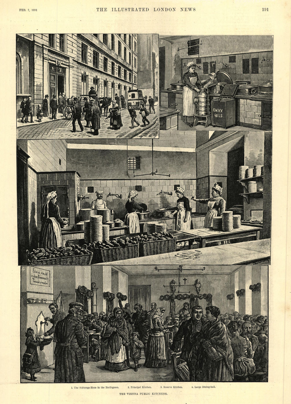 Vienna public kitchens. Stiftungs-Haus in the Hechtgasse. Austria 1891 print